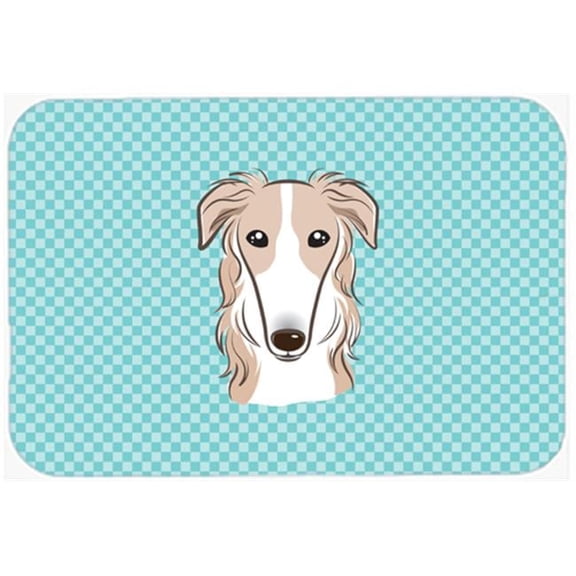 Checkerboard Blue Borzoi Mouse Pad, Hot Pad Or Trivet, 7.75 x 9.25 In.