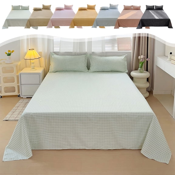 CuiLiyq 3 Piece Solid Color Bed Sheet Set, Washed Cotton Soft Breathable Fabric, Includes Fitted Sheet and 2 Pillowcases, for Bedroom Guest Room, Holiday Gift (Light Green)