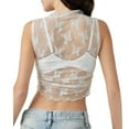 thumbnail image 4 of DuoJiaJ Women Sleeveless See Through Lace Mesh Crop Top Neck Ruched Side Slim Fit Floral Sheer Cropped Tank Top Sleeveless Shirts for Women, 4 of 5