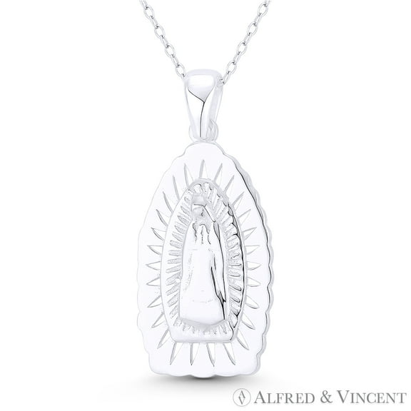 Holy Mother Virgin Mary 34x15mm (1.3x0.6in) Medal Pendant & Chain Necklace in .925 Sterling Silver