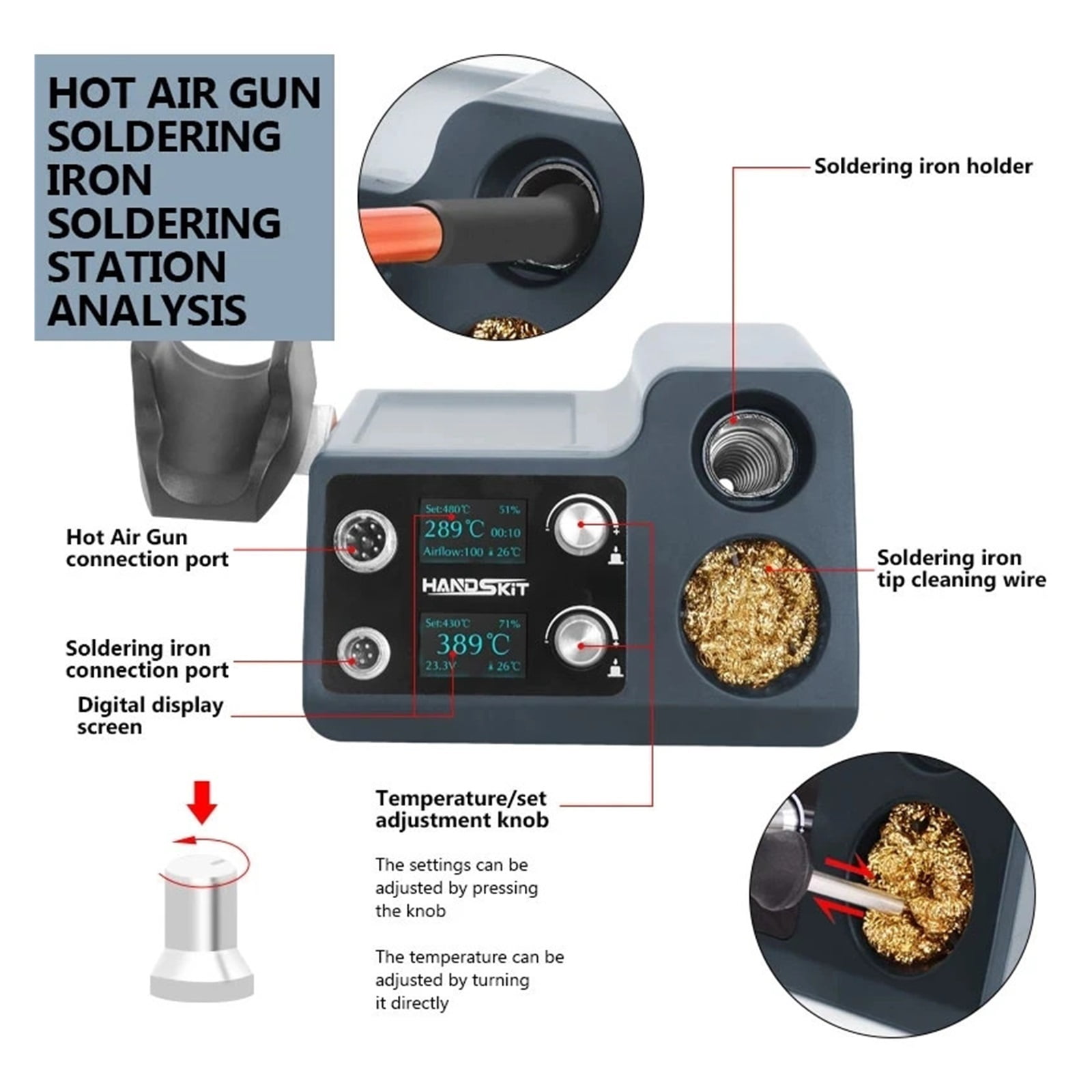 Heat Gun Soldering Station OLED Digital Adjustment Auto Sleep Micro Electronic Cellphone Repair Welding Tools ,Variable Temperature