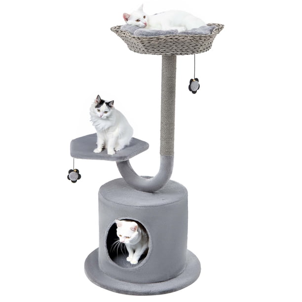 Costway 106 CM Árbol para Gatos, Torre para Gatos de 3 Niveles para uso en Interiores, Centro de Actividades para Gatos con Poste Rascador
