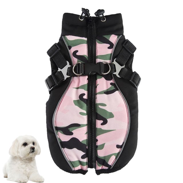 Chaqueta cálida de camuflaje para cachorros - Abrigo tipo suéter de invierno para cachorros - Ropa para cachorros para uso en interiores y exteriores rosa