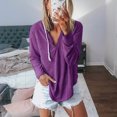thumbnail image 4 of Sudadera con capucha de manga larga con cuello en V y cordón ligero con capucha informal para mujer, color morado M, 4 of 6
