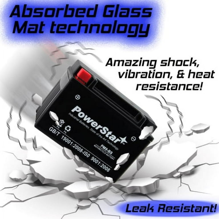 PowerStar YTX9-BS Motorcycle Battery Compatible with