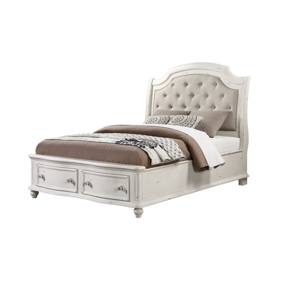 Acme Jaqueline Queen Bed Gray Linen & Antique White Finish