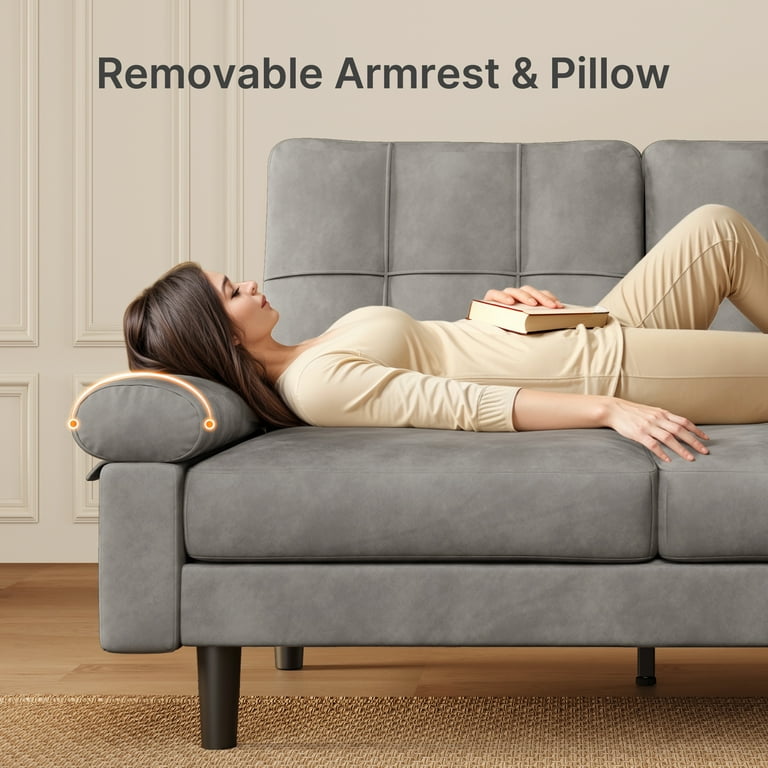 Lofka Sofa Couch with Thick Foam Cushion and Sturdy Wood Legs for Livinig Room, Office,  Beige