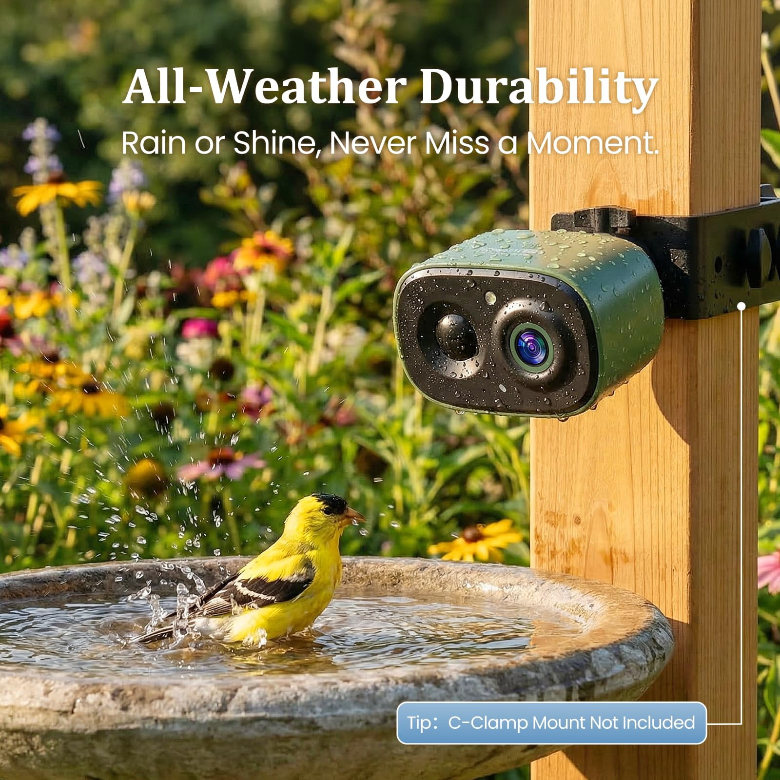 COOLFLY Waterproof Iron Smart Bird Feeder  Camera, Green