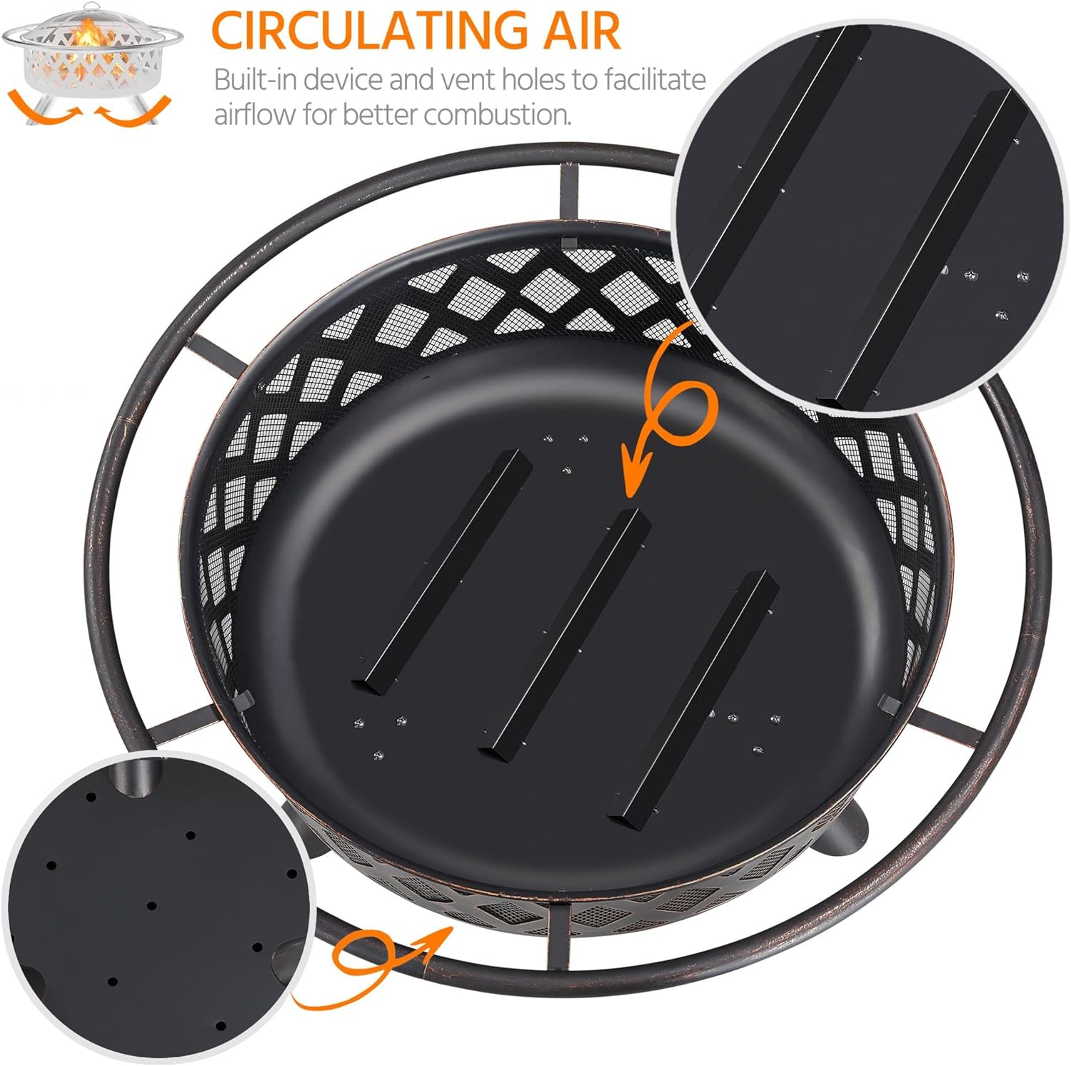 Fire Pit 36in Outdoor Wood Burning Fire Pits Wood Large Fire Bowl for Outside BBQ Bonfire Patio with Mesh Spark Screen, Poker and Rain Cover