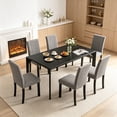 thumbnail image 6 of Leovanni 59-Inch Mid Century Modern 7-Piece Dining Table Set for 6, Rectangular Kitchen Table with 6 Upholstered Chairs, Solid Wood Dining Furniture for Dining Room, Apartment, Black, 6 of 6