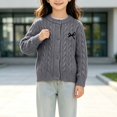 thumbnail image 5 of AUDeals Girls Cable Knit Cardigan Crewneck Button Sweater Long Sleeve Cotton Knitted Preppy Fall Ribbed Knitwear Outerwear Sweater Tops (Grey, 9-10 Years), 5 of 6