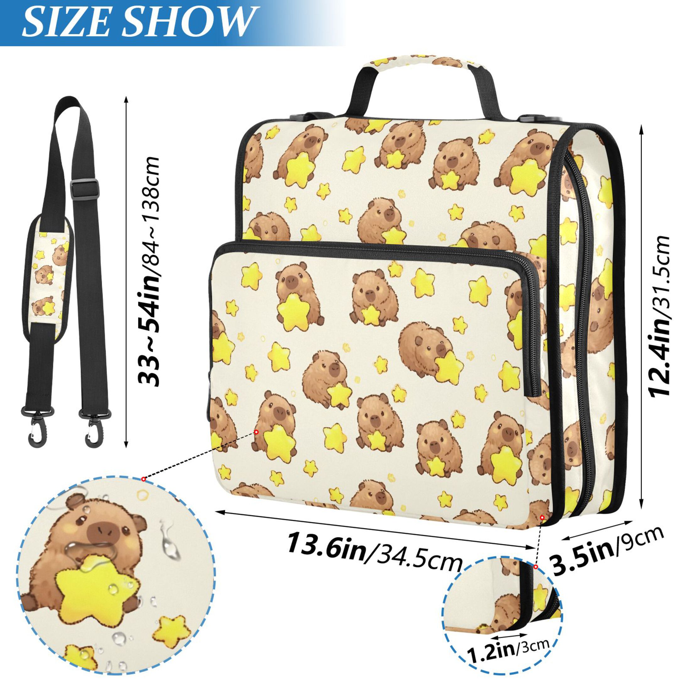 Zipper Binder Capybara Star 1.5 Inch Binder Folder Bag with Shoulder Strap and Handle