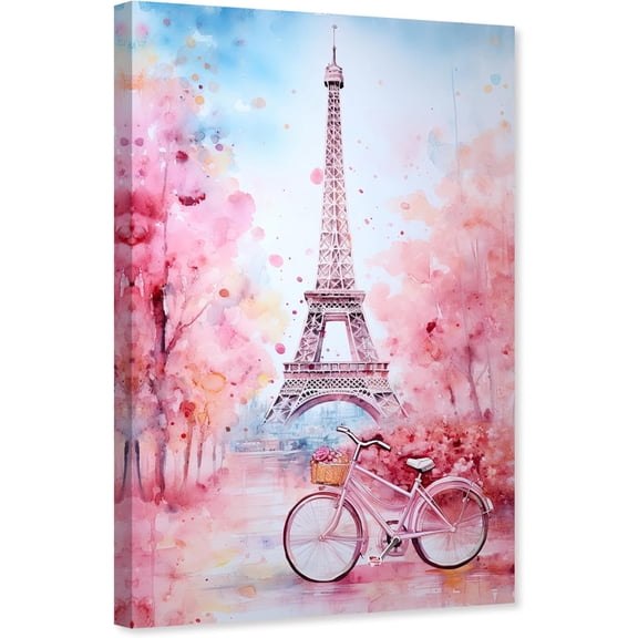 ZHONGYUTONG Paris Canvas Wall Art Pink Eiffel Tower Pictures Wall Decor Paris Painting Girls Room Poster Framed (12.00" x 18.00")