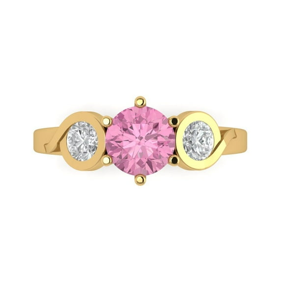 Three-Stone Engagement Ring for Women - 1.72ct Simulated Pink Diamond in 14K Yellow Gold Promise Ring
