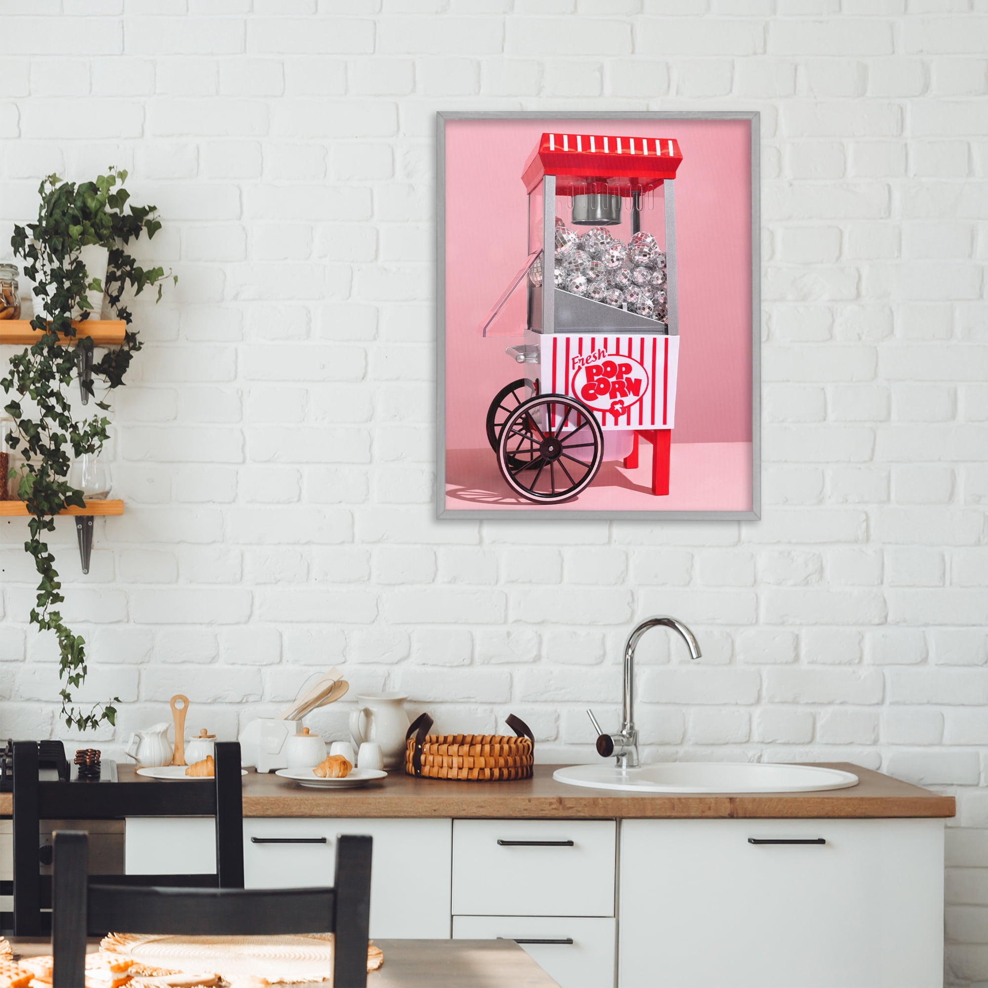 Stupell Industries Movie Popcorn with Disco Balls Gray Framed Giclee Art, design by LISH Creative