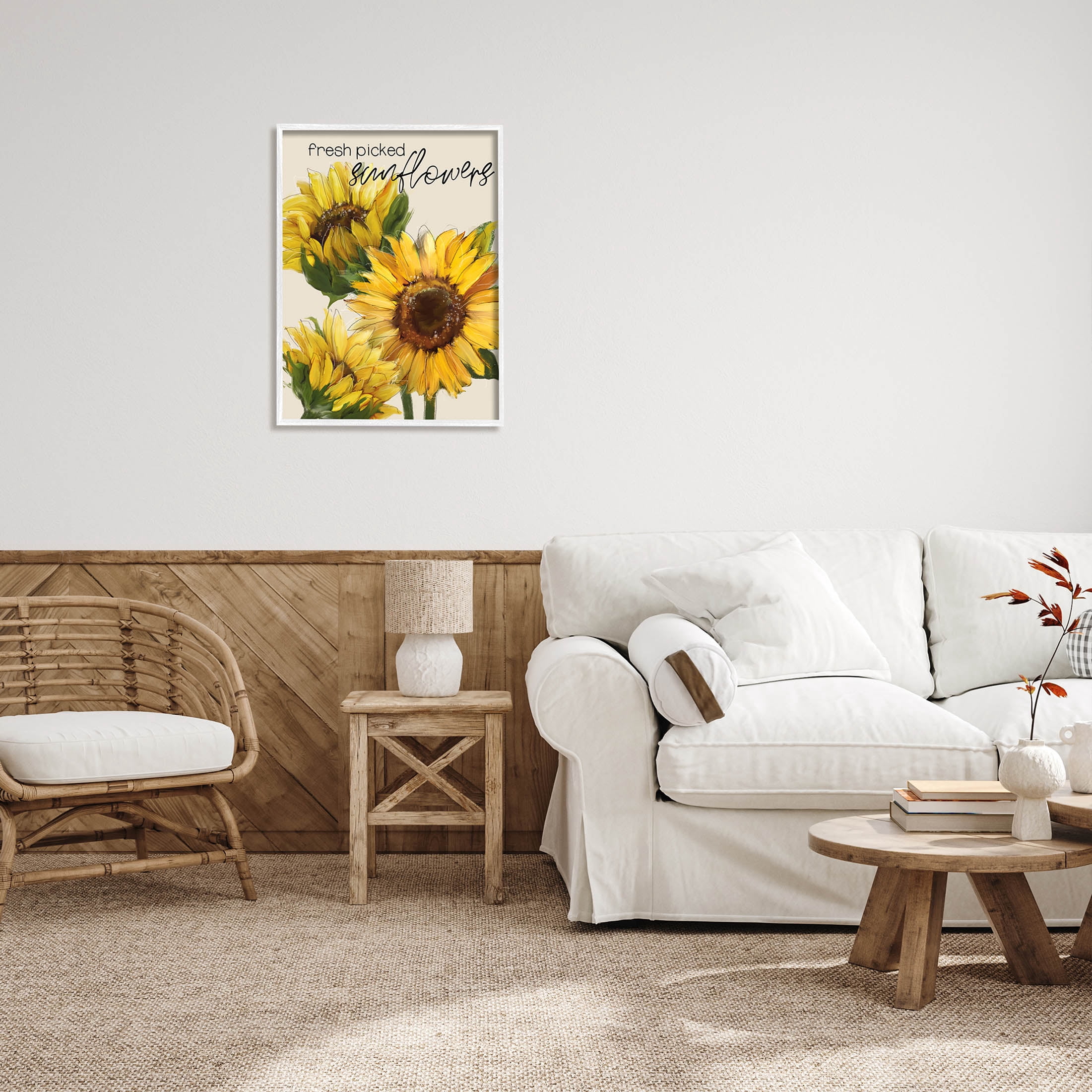 Stupell Industries Fresh Picked Sunflowers Typography Graphic Art White Framed Art Print Wall Art, Design by Conrad Knutsen