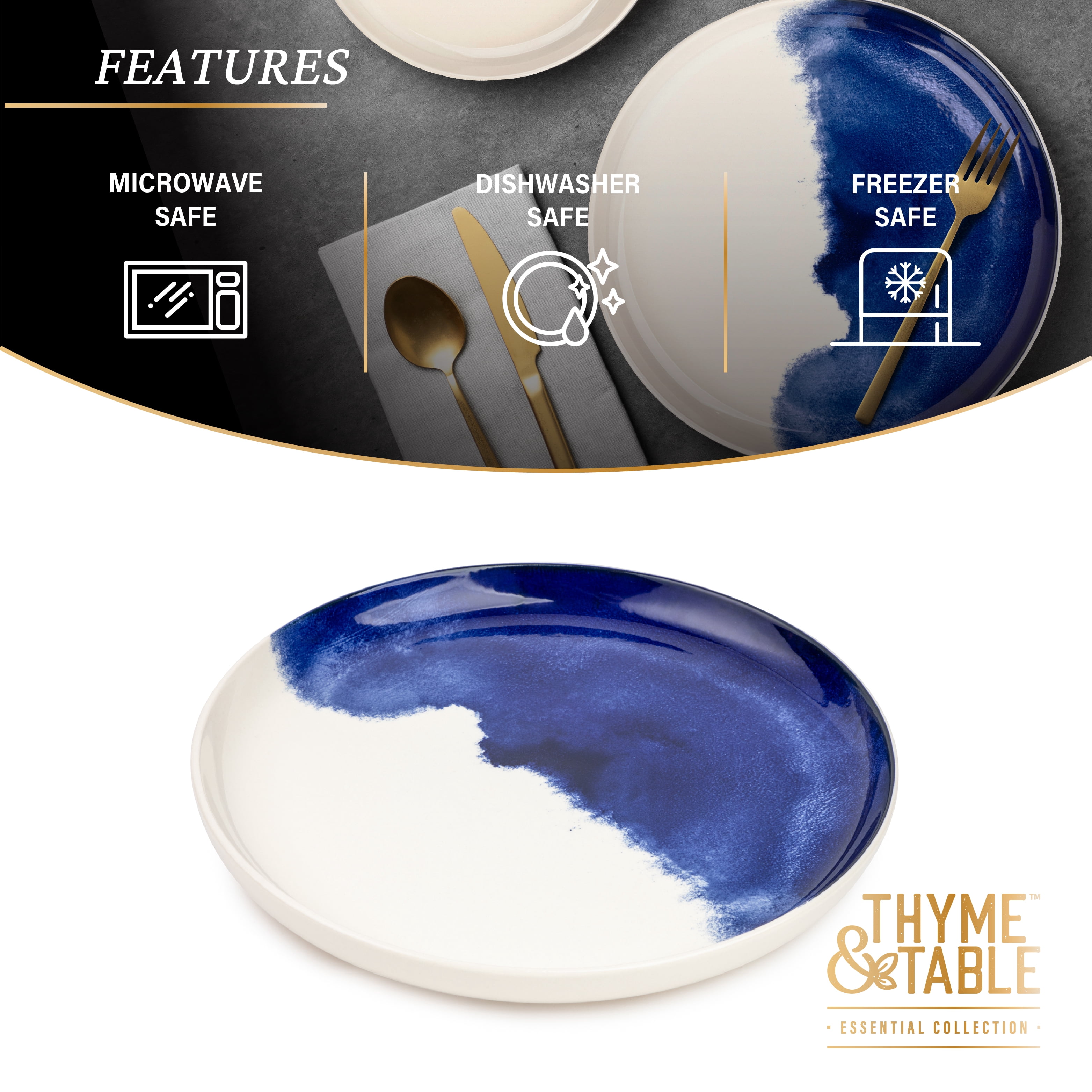 Thyme & Table Blue Drip Stoneware Round Dinner Plate