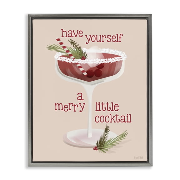 Stupell Industries - Merry Little Cocktail Gray Floating Frame Canvas Art, 25 x 31, Made In USA