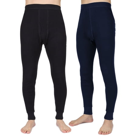 Deago 2 Pack Men's Thermal Underwear Pants Long Johns Midweight Soft Cotton Base Layer Bottoms (Black+Navy, 2XL)