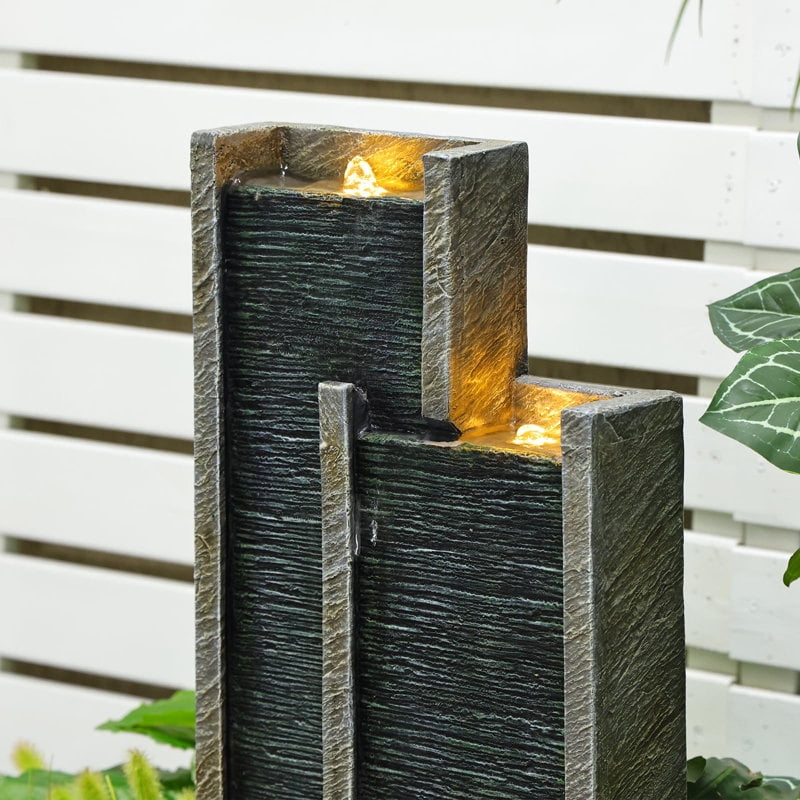 Modern Outdoor Fountain Cascading Floor-Standing with LED Lights for Garden, Living Room, Patio, Home Decor