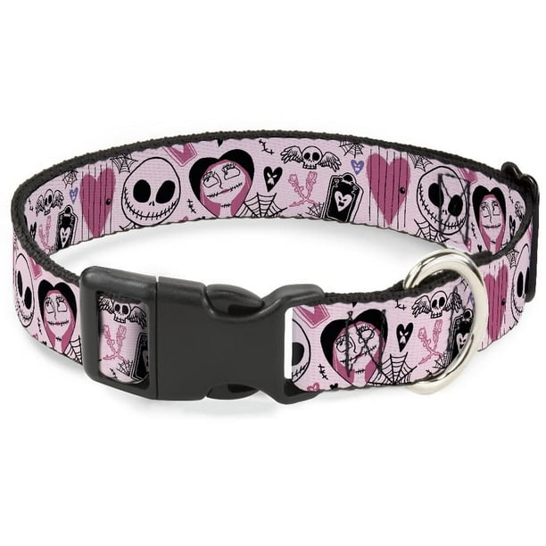 Collar para mascotas, collar de perro, hebilla de plástico, The Nightmare Before Christmas Jack y Sally Doodles, rosa, 9.5 a 14.5 pulgadas de ancho
