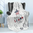 thumbnail image 4 of Labour Day Soft Flannel Fleece Throw Blanket, Floral and Leafy Composition of Symbolic Star and Quoting, Cozy Plush for Indoor and Outdoor Use, 60" x 80", Dark Blue Grey Pale Ruby, by Ambesonne, 4 of 5