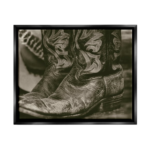 Stupell Industries Cowboy Boots Photography Beauty & Fashion Photography Black Floater Framed Art Print Wall Art, 21 x 17