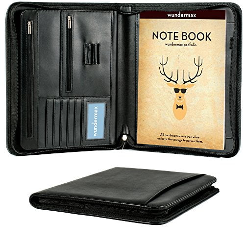 Photo 1 of Wundermax Padfolio Portfolio with Bonus Writing Pad, Professional Interview Leather Padfolio with Zippered Closure, Interior 10.1 Inch Tablet Sleeve