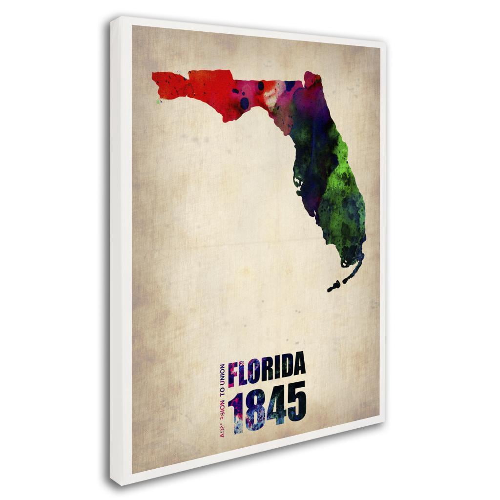 Trademark Fine Art "Florida Watercolor Map" Canvas Art by Naxart