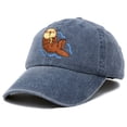 thumbnail image 4 of DALIX Otter Hat Embroidered Baseball Cap Vintage Cotton Denim Mens Womens in Navy Blue, 4 of 7