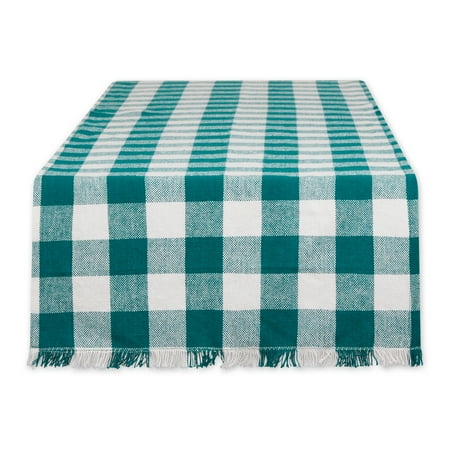 

Teal Heavyweight Check Fringed Table Runner 14x108