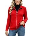 thumbnail image 4 of DailyTrove Women's Ribbed Knit Zip Up Jacket Long Sleeve Stand Collar Casual Outerwear with Pockets, 4 of 5
