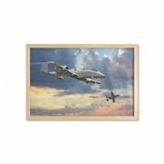 Airplane Wall Art with Frame, Peacekeepers Mission Jet up International Flight Picture Aviation Theme Image, Printed Fabric Poster for Bathroom Living Room, 35" x 23", Blue Grey, by Ambesonne