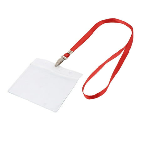 Plastic Horizontal Lanyard ID Work School Exhibition Badge Card Holder Red - 0