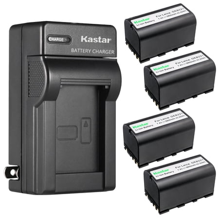 Kastar 4-Pack Battery and AC Wall Charger Replacement for Leica GRX1200 GX1200 Piper 100 Piper 200 RX1200 RX900 SR20 TS02 TS06 TS09 TS11 TS12 TS16 TC1200 TS1200 TPS1200 Total Station