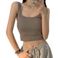 thumbnail image 1 of Camisetas sin mangas cortas de entrenamiento de gimnasio acanaladas ajustadas con cuello cuadrado sin mangas sexy, 1 of 5