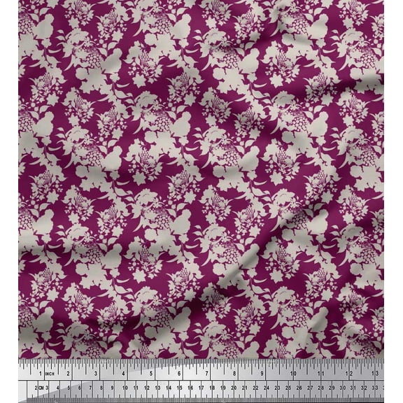 Soimoi Velvet Fabric Leaves & Floral Shirting Printed Fabric 1 Yard 58 Inch Wide
