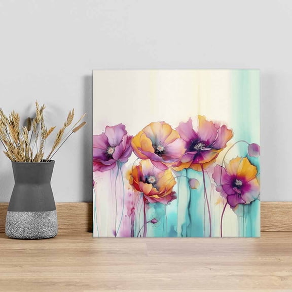 Spring Floral Wall Art Painting on Canvas, Watercolor Summer Botanical Colorful Canvas Art Home Prints Wall Art Framed Modern Artwork for Living Room Bedroom Wall Decor 16x16in