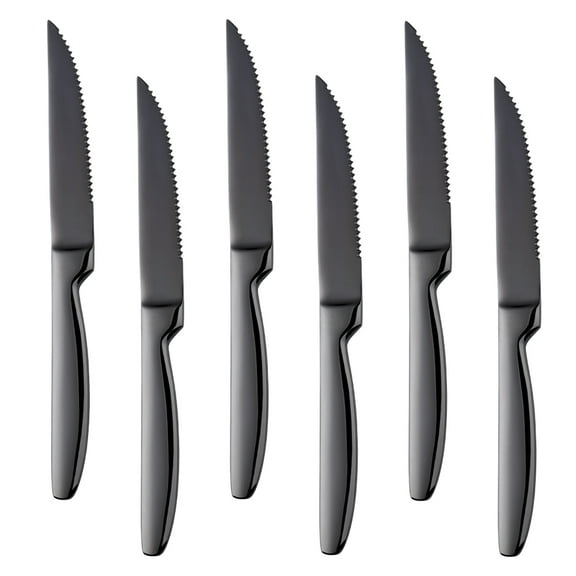 Buyer Star Black Steak Knife Sets, 6-Pieces Stainless Steel Kitchen Steak Knives-Easy to Clean and Non-Stick, 8.6 Inch, Dishwasher Safe