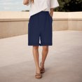 thumbnail image 4 of vigerkar Women's Bermuda Shorts Knee Length Elastic Waist Drawstring Workout Athletic Long Shorts with Pockets (Navy, L), 4 of 7
