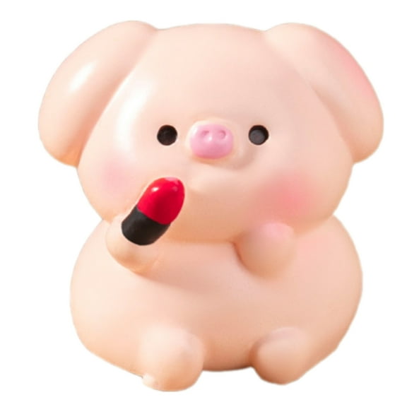 CIYISON Cute Pink Beauty Makeup Pig Miniature Animal Figurines for Interior Decoration Home Office or Car Dashboard Ornament