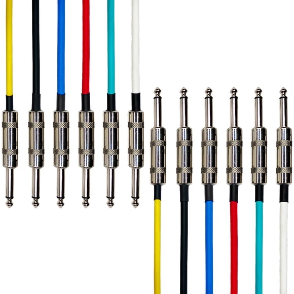 AxcessAbles Audio Câble d'Instrument Multicolore 1/4 Pouce TS Mâle à 1/4 Pouce TS Mâle avec Connecteurs en Métal (3 Pieds - 6 Pack)