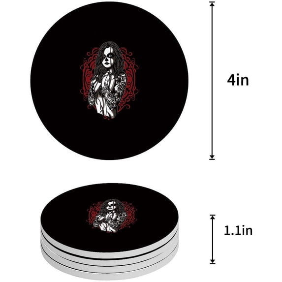 FMSHPON Halloween Girl Skull Set of 6 Round Coaster for Drinks, Absorbent Ceramic Stone Coasters Cup Mat with Cork Base for Home Kitchen Room Coffee Table Bar Decor