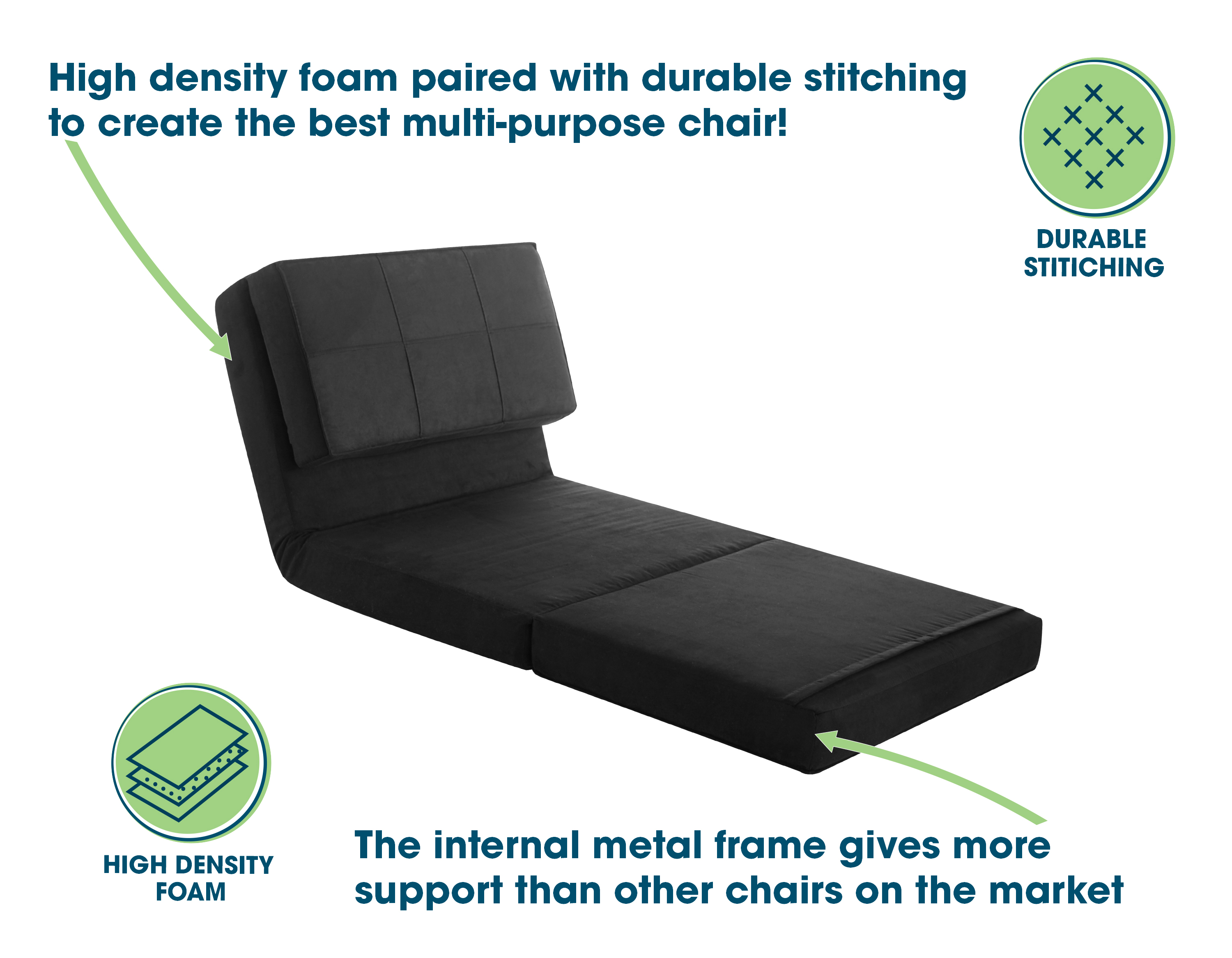 Your Zone Ultra Soft Suede 3 Position Convertible Flip Lounge Chair, Black - image 2 of 7