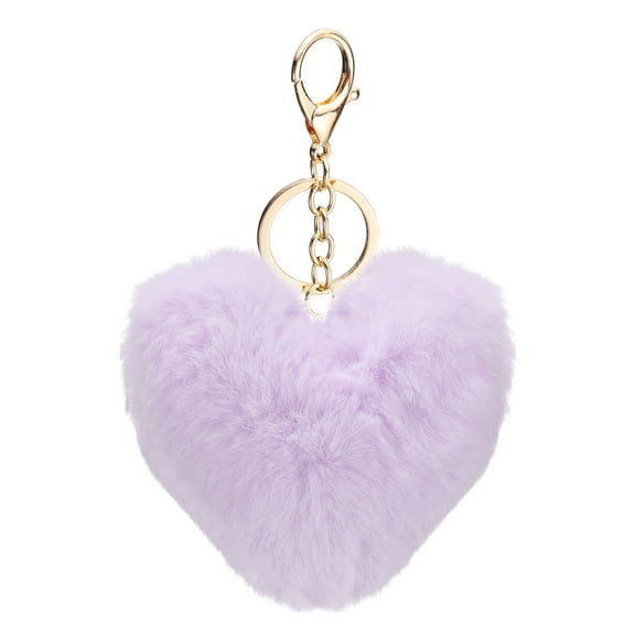 Uxcell Pom Pom Keychain, 10 cm Soft Cute Fluffy Heart Key Ring, Purple