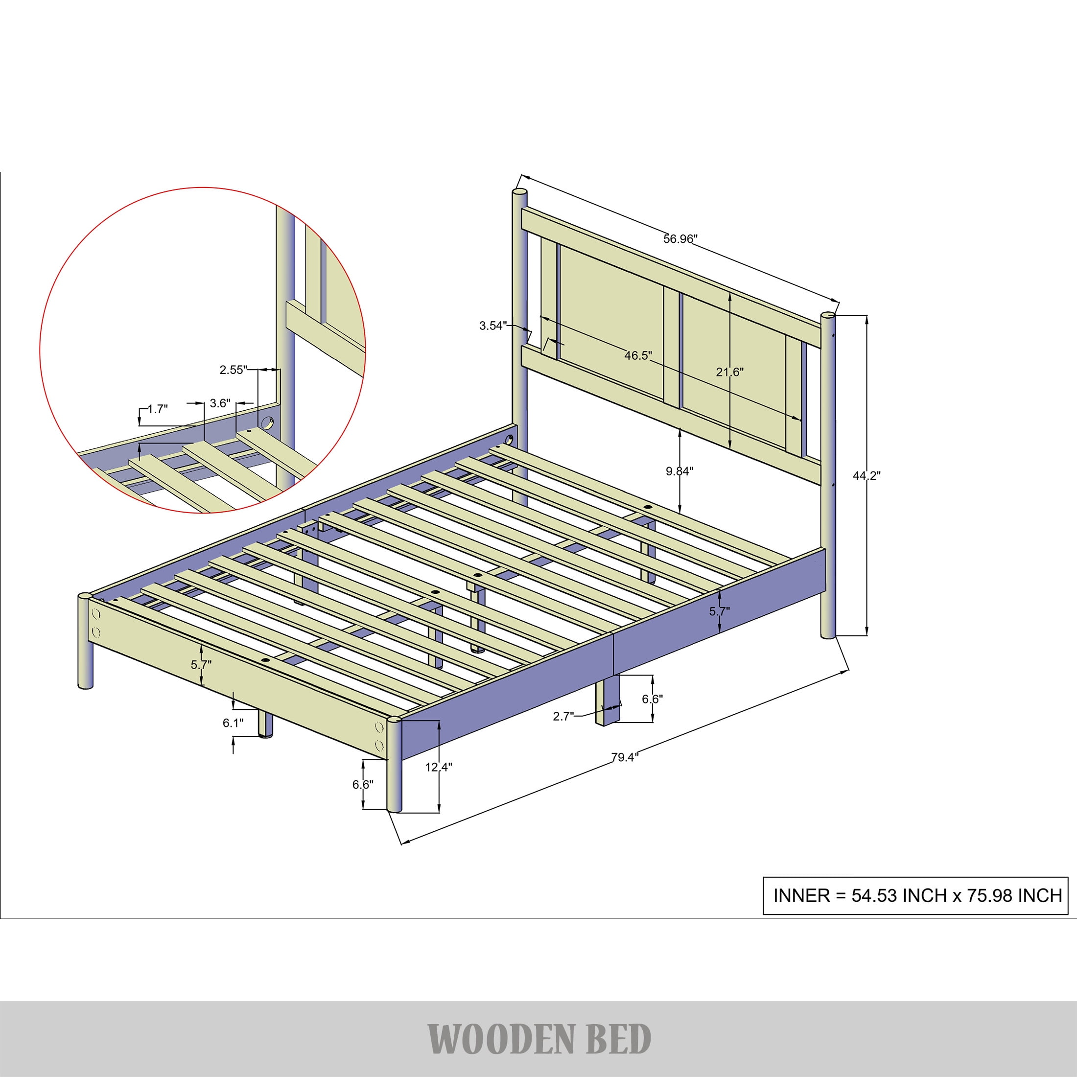 Castle Place Rattan Full Wooden Platform Bed, Black