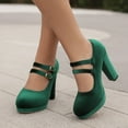 thumbnail image 6 of Lovskoo 2024 Women's Vintage Chunky Platform Mary Heels Pumps Shoes Closed Toe Velvet Ankle Strap Sandals High Block Heels Dress Shoes Green, 6 of 9