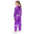 thumbnail image 2 of TSSOE 2-piece Jazz Dance Set for Girls Boys Metallic Hip Hop Dance Outfits Zip Up Bomber Jacket with Cargo Pants Purple 8, 2 of 7