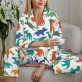 thumbnail image 5 of KLL Colorful Dinosaur Print Women's Long Sleeve Pajamas with Pants Sleepwear Loungewear 2 Set-, 5 of 7