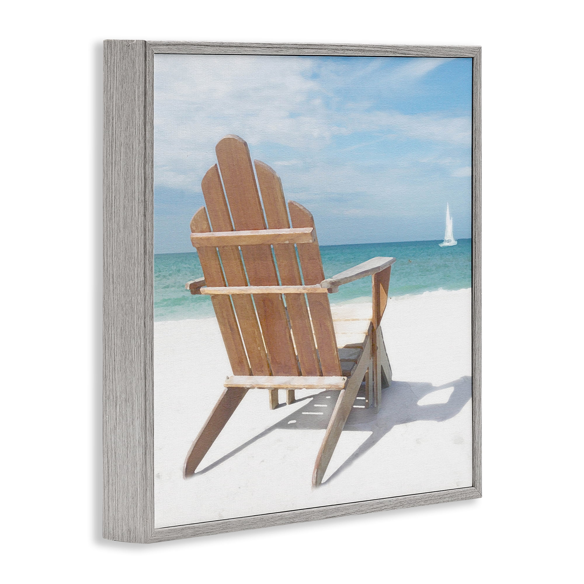 Stupell Industries View West Beach Chair Landscape Painting Gray Framed Art Print Wall Art, 12 x 12